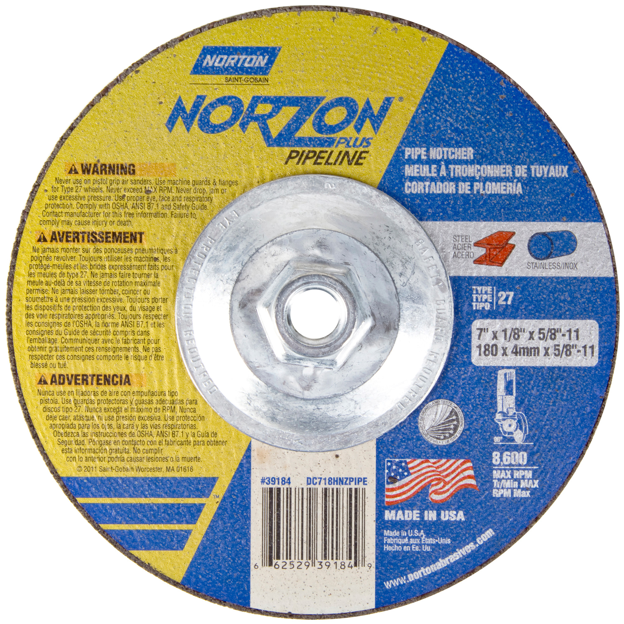 Norton Abrasives 7 x 1/8 x 5/8 - 11 In. Wheel